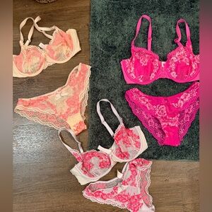 Victoria's Secret Vibrant Pink and Cream Lace Bra  3 sets